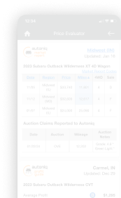 A screenshot of platform showcasing autoniq products such as autoniq market report and autoniq profit guide