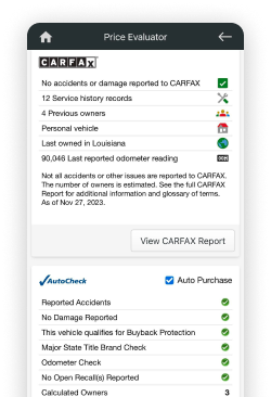A screenshot of platform showcasing CARFAX and AutoCheck